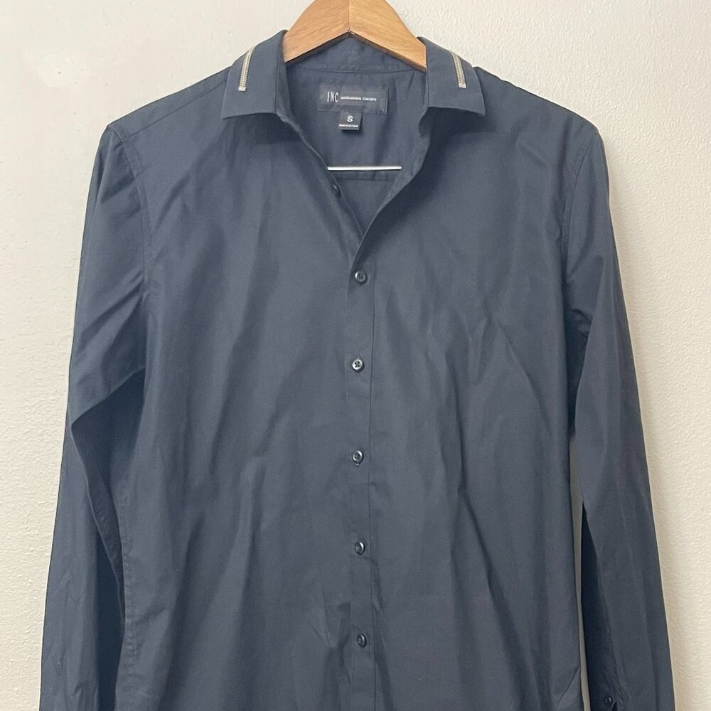 INC Black Zippered Accent Button Up Blouse Small